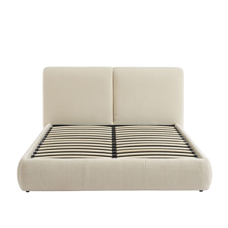 Letto contenitore YOKA 160x200 in velluto a coste beige, rete inclusa