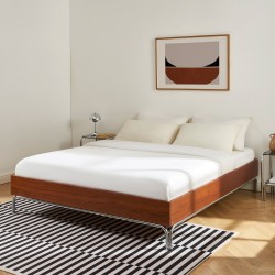 Lit MAGGY 160x200 placage noyer et pieds métal chromé sommier inclus