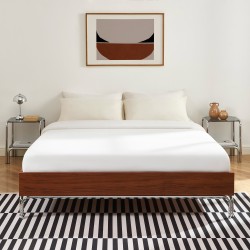 Lit MAGGY 160x200 placage noyer et pieds métal chromé sommier inclus