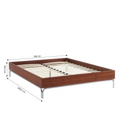 Lit MAGGY 160x200 placage noyer et pieds métal chromé sommier inclus