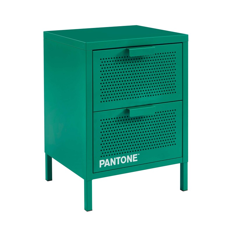 Table de chevet PANTONE métal émeraude double tiroirs 40cm