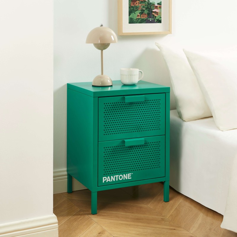 Table de chevet PANTONE métal émeraude double tiroirs 40cm