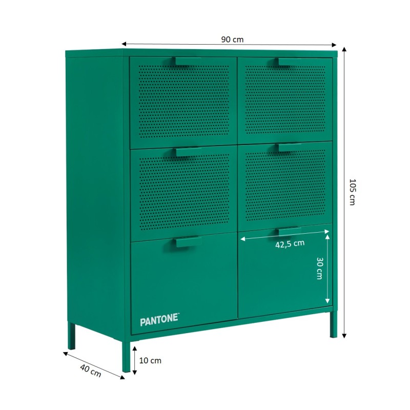 Commode PANTONE 6 tiroirs métal émeraude 90cm