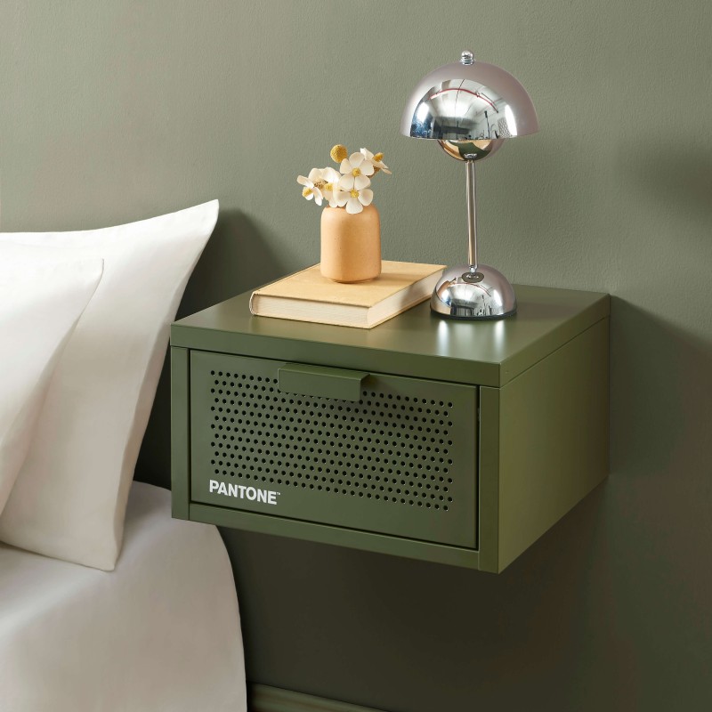Table de chevet murale PANTONE métal vert olive 40cm