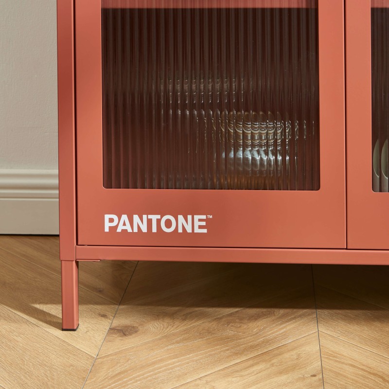 Credenza PANTONE in vetro scanalato e metallo terracotta h180cm