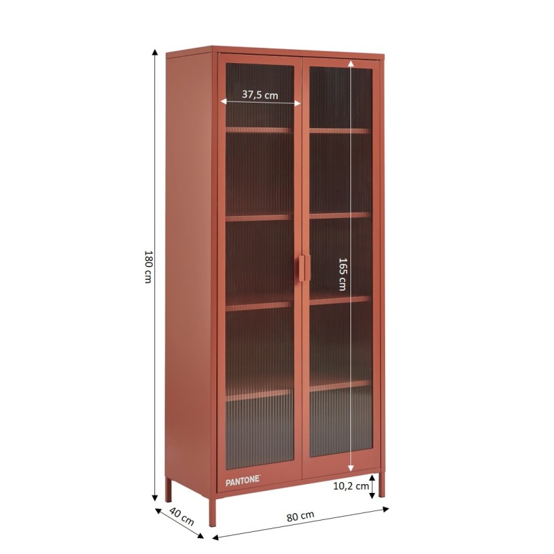 Credenza PANTONE in vetro scanalato e metallo terracotta h180cm