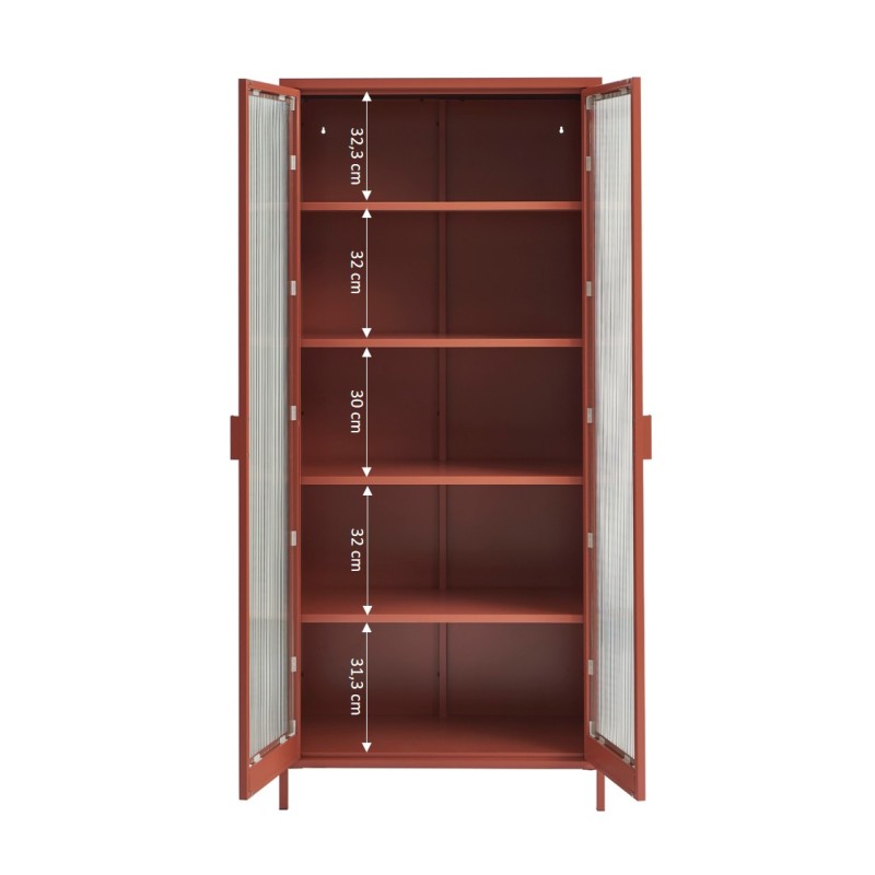 Credenza PANTONE in vetro scanalato e metallo terracotta h180cm