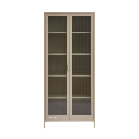 Geschirrschrank PANTONE aus geriffeltem Glas und taupefarbenem Metall, H 180 cm
