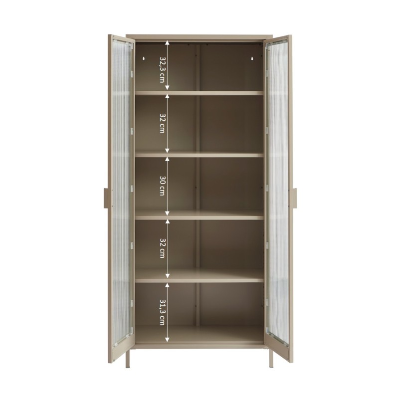 Credenza PANTONE in vetro scanalato e metallo color talpa h180cm