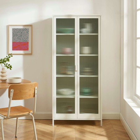 Vaisselier PANTONE en verre cannelé et métal beige sable h180cm