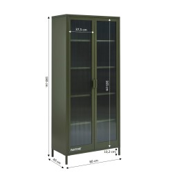 Credenza PANTONE in vetro scanalato e metallo verde oliva h180cm