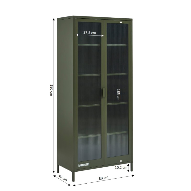 Credenza PANTONE in vetro scanalato e metallo verde oliva h180cm