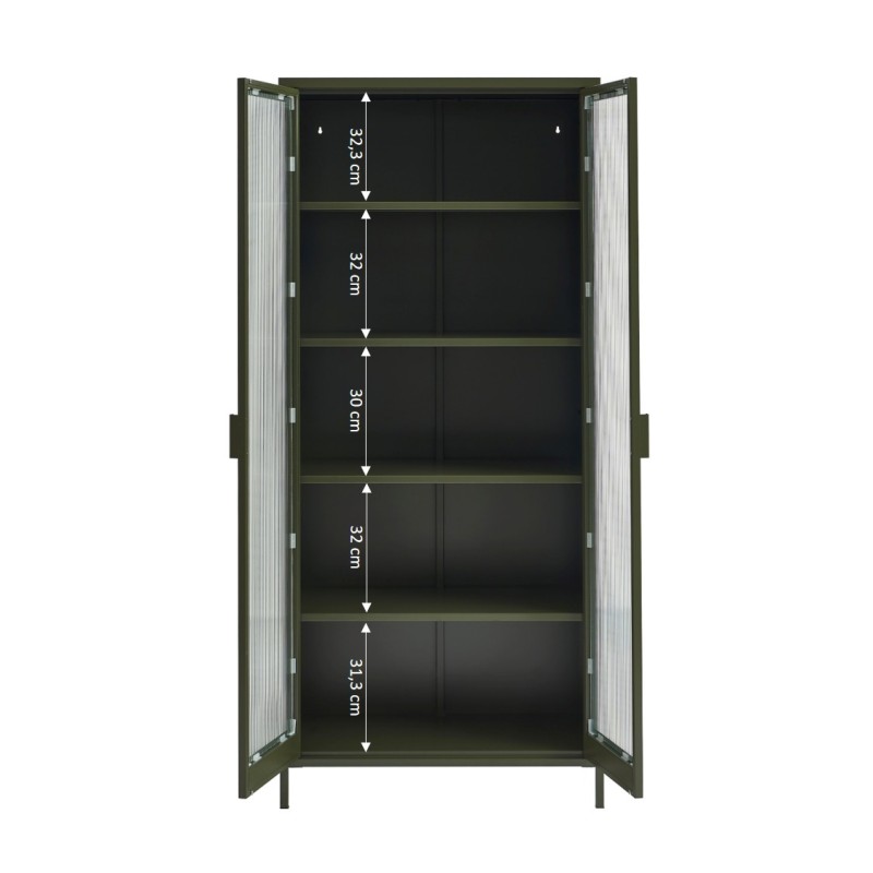 Credenza PANTONE in vetro scanalato e metallo verde oliva h180cm