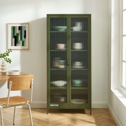 Credenza PANTONE in vetro scanalato e metallo verde oliva h180cm
