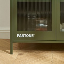 Credenza PANTONE in vetro scanalato e metallo verde oliva h180cm