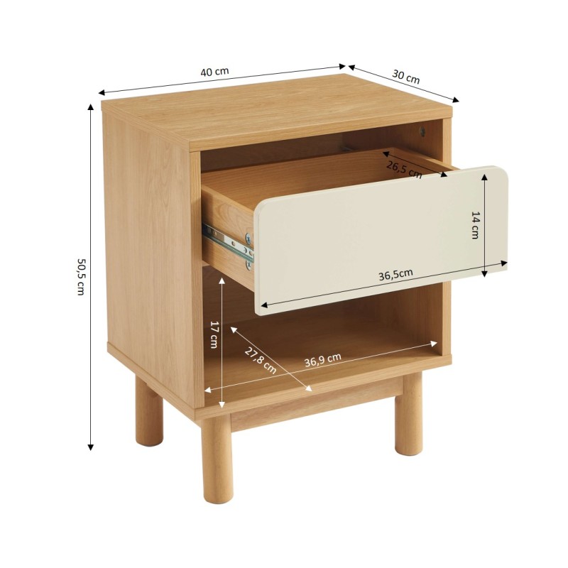 Table de chevet THALIA effet chêne et tiroir beige