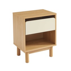 Table de chevet THALIA effet chêne et tiroir beige