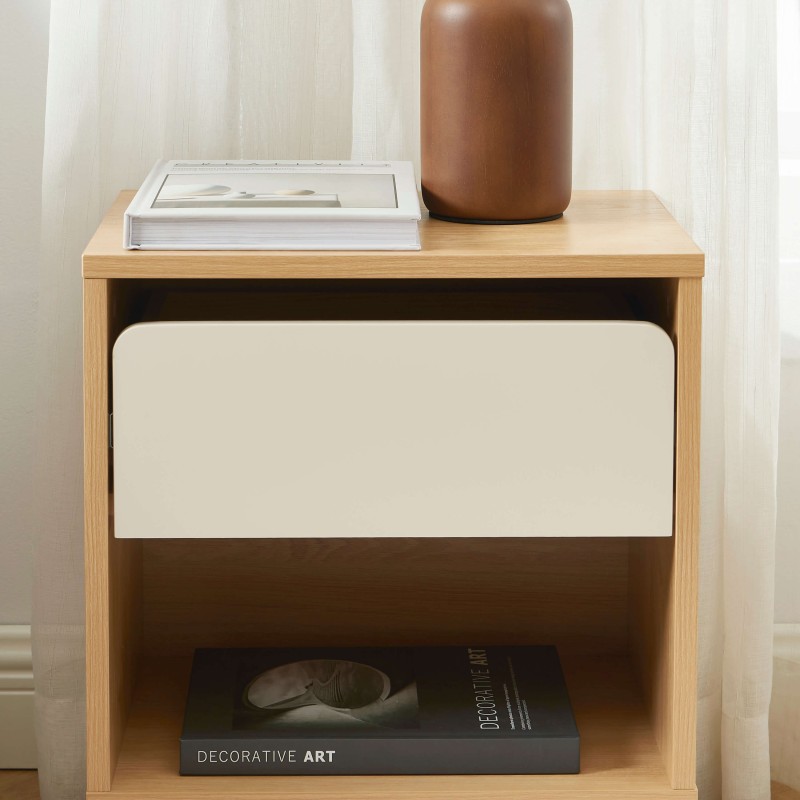 Table de chevet THALIA effet chêne et tiroir beige