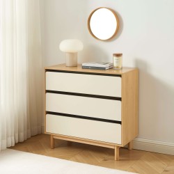 Kommode THALIA 3 Schubladen beige und Eiche-Optik 90 cm