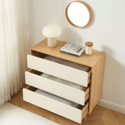 Kommode THALIA 3 Schubladen beige und Eiche-Optik 90 cm