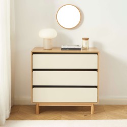 Kommode THALIA 3 Schubladen beige und Eiche-Optik 90 cm