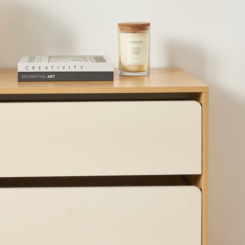 Kommode THALIA 3 Schubladen beige und Eiche-Optik 90 cm