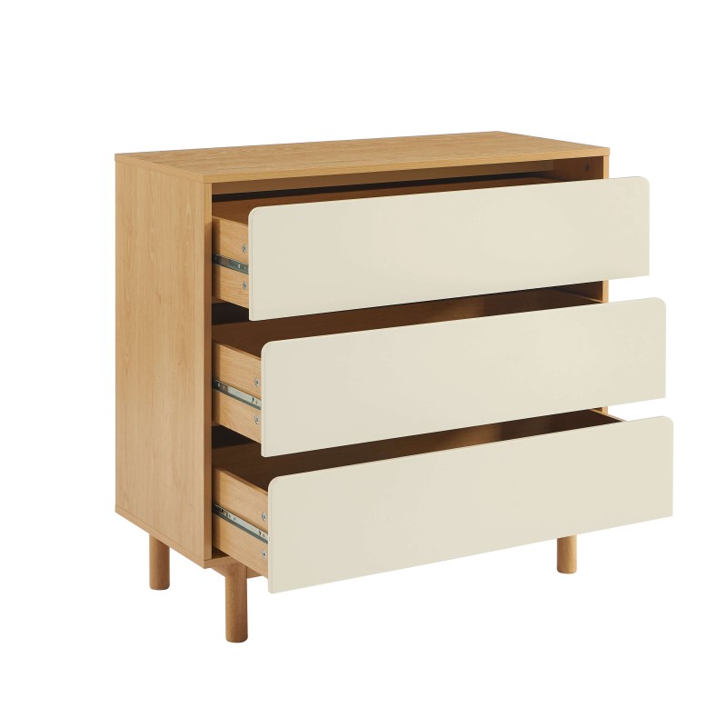 Kommode THALIA 3 Schubladen beige und Eiche-Optik 90 cm