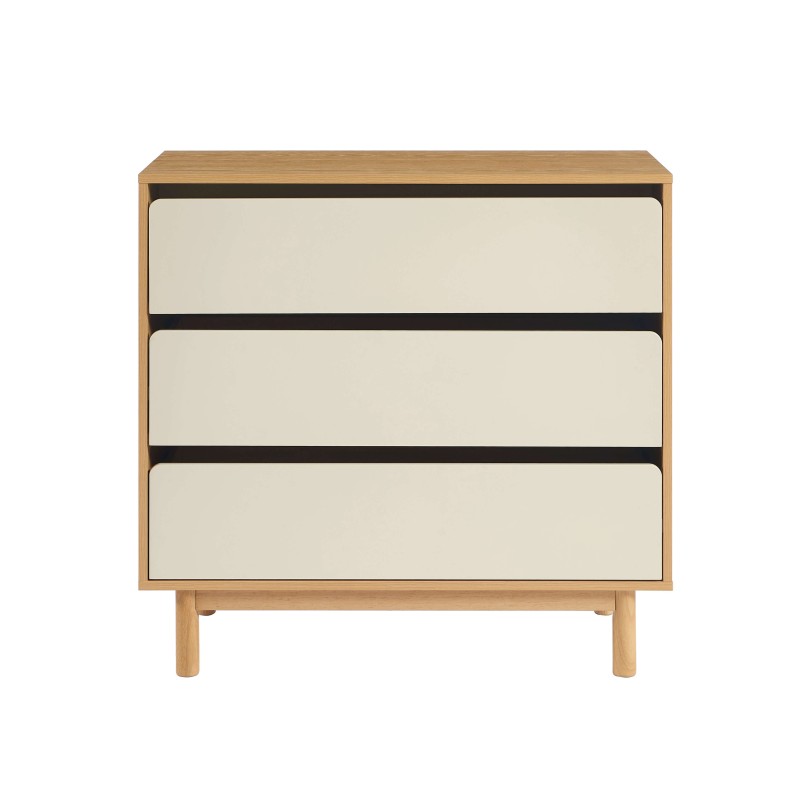 Kommode THALIA 3 Schubladen beige und Eiche-Optik 90 cm