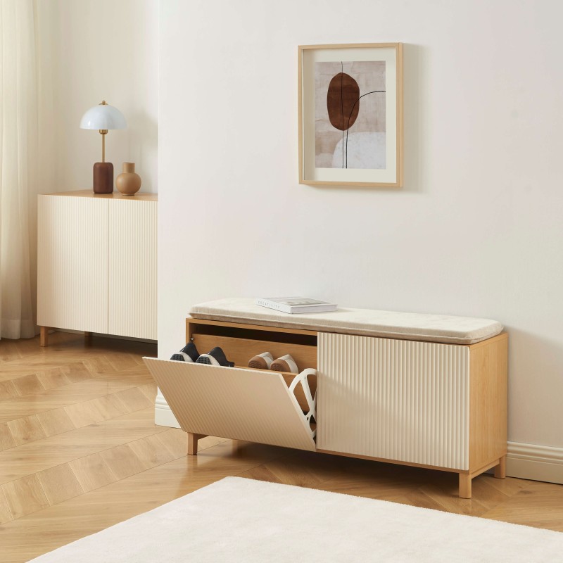 Panca porta scarpe ORCA effetto rovere e ante beige