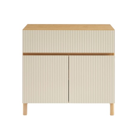 Waschtischunterschrank ORCA in Eiche-Optik mit beigen Türen, 80 cm