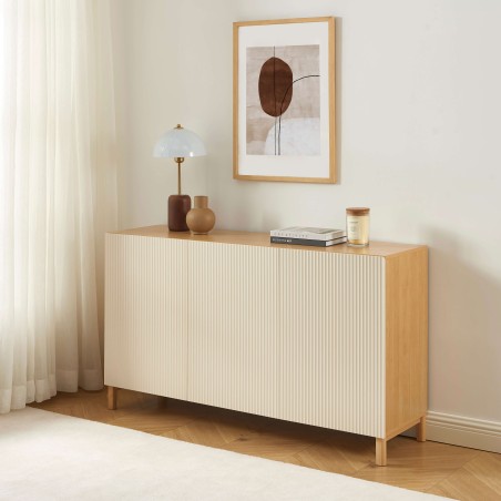 Sideboard ORCA in Eiche-Optik mit 3 Türen, beige, 140 cm