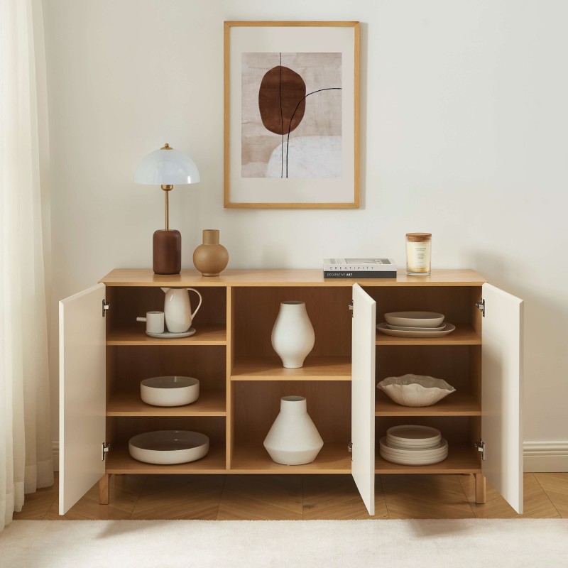 Buffet ORCA effet chêne 3 portes beiges 140 cm