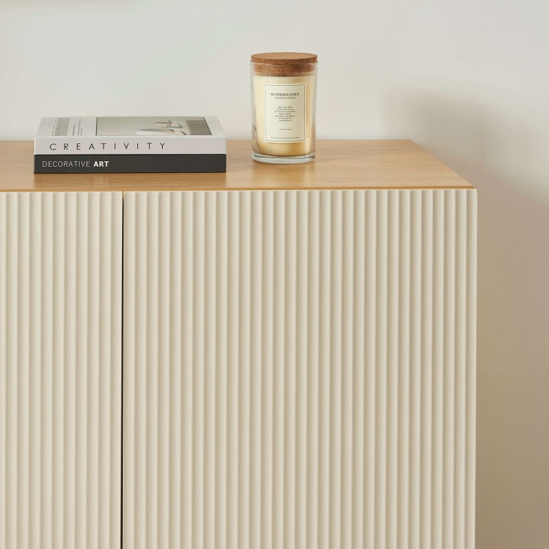 Buffet ORCA effet chêne 3 portes beiges 140 cm