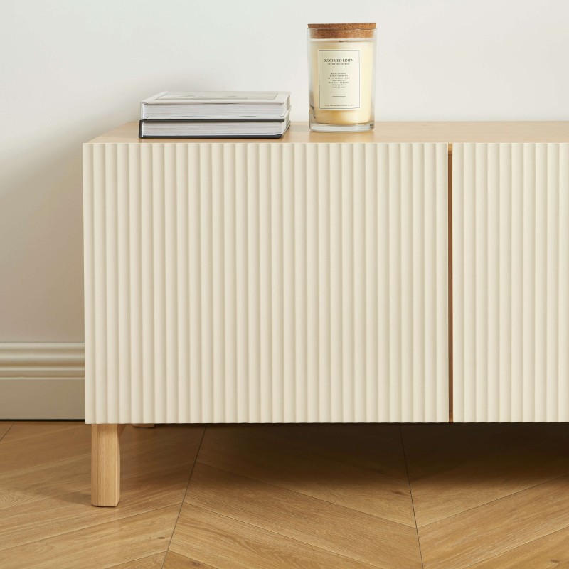 Meuble TV ORCA effet chêne et portes beiges 140 cm