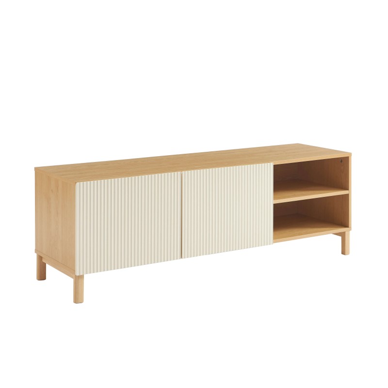 Meuble TV ORCA effet chêne et portes beiges 140 cm