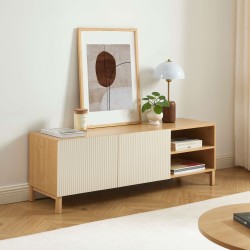 Meuble TV ORCA effet chêne et portes beiges 140 cm