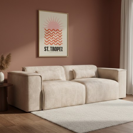 Divano fisso NUNA a 3 posti in tessuto taupe