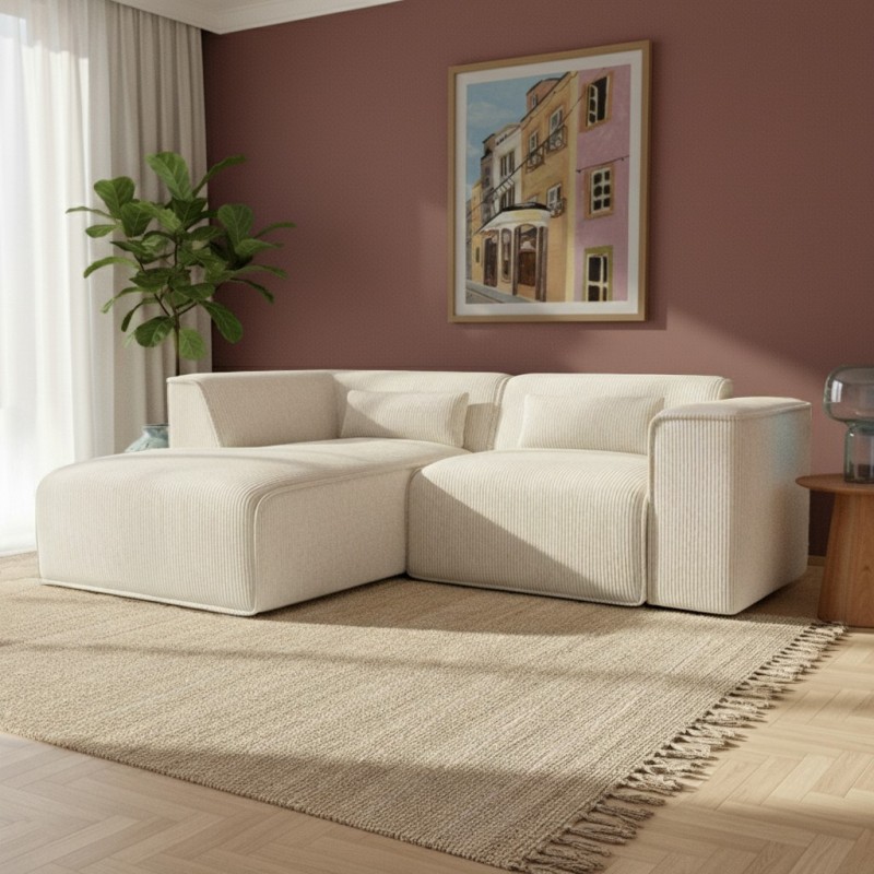 Festes Ecksofa NUNA mit 4 Sitzplätzen aus beigem Cord