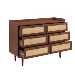 Cassettiera LEON in noce e rattan con 6 cassetti, 120 cm