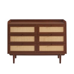 Cassettiera LEON in noce e rattan con 6 cassetti, 120 cm