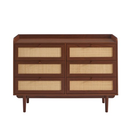 Cassettiera LEON in noce e rattan con 6 cassetti, 120 cm