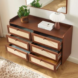 Cassettiera LEON in noce e rattan con 6 cassetti, 120 cm