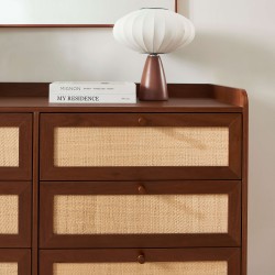 Cassettiera LEON in noce e rattan con 6 cassetti, 120 cm