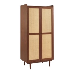Armadio LEON in noce e rattan a 2 ante, H190 cm