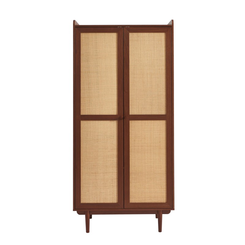 Armadio LEON in noce e rattan a 2 ante, H190 cm