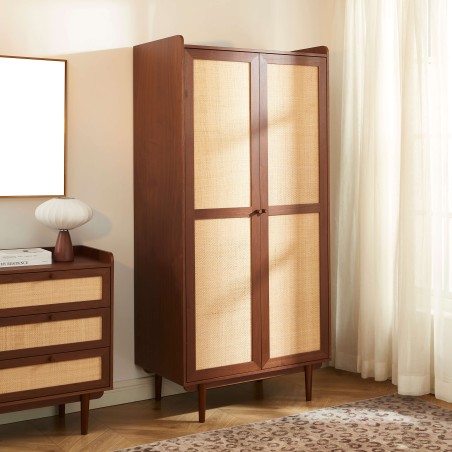 Armoire LEON noyer et cannage 2 portes h190cm