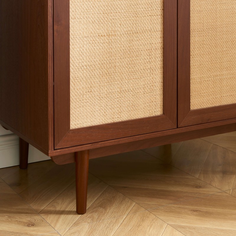 Armadio LEON in noce e rattan a 2 ante, H190 cm