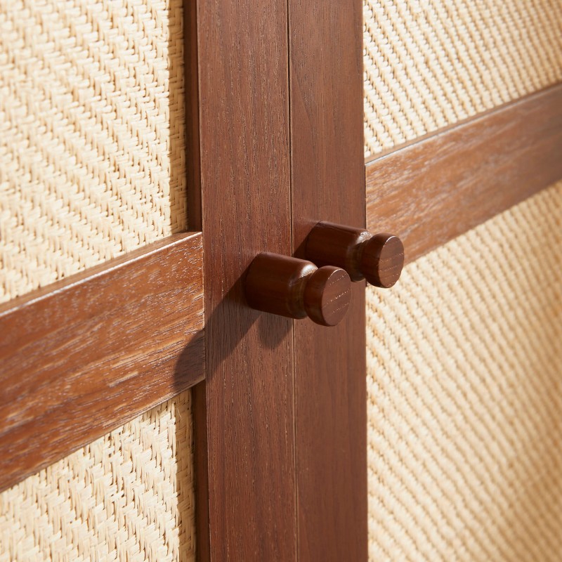 Armadio LEON in noce e rattan a 2 ante, H190 cm