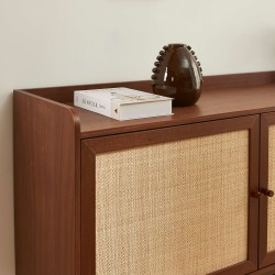 Credenza LEON in noce e rattan 2 ante 3 cassetti 180 cm