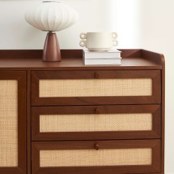 Credenza LEON in noce e rattan 2 ante 3 cassetti 180 cm
